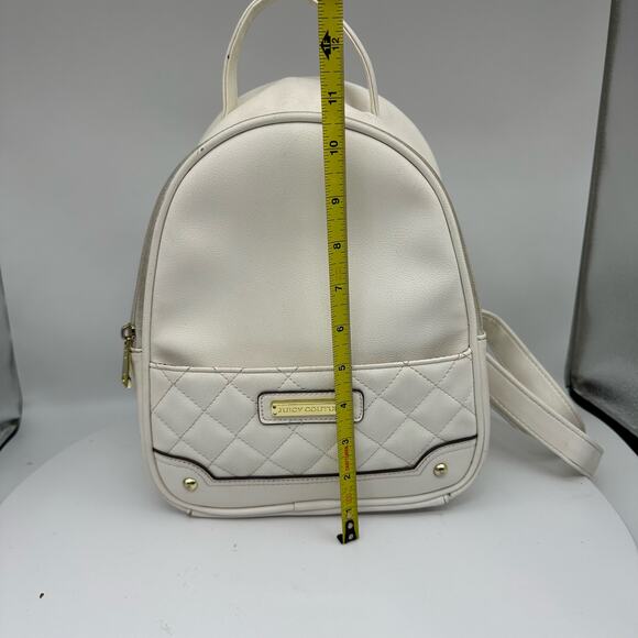 Juicy Couture Medium All White Vegan Leather Backpack Quilted Front Gold Accents - Picture 11 of 12